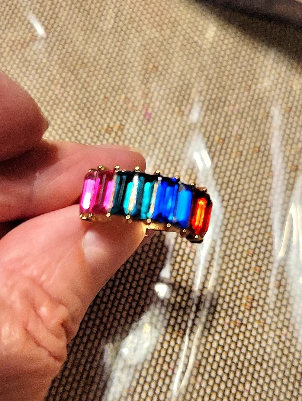 Ring Baguette Cut Multicolored Gold-Tone Plated
